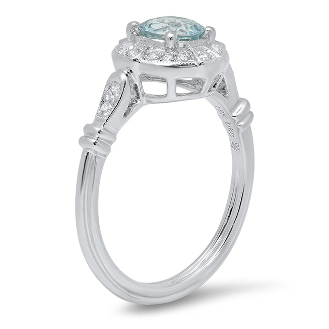 Art Deco Inspired Diamond and Aquamarine Mount Gold Ring