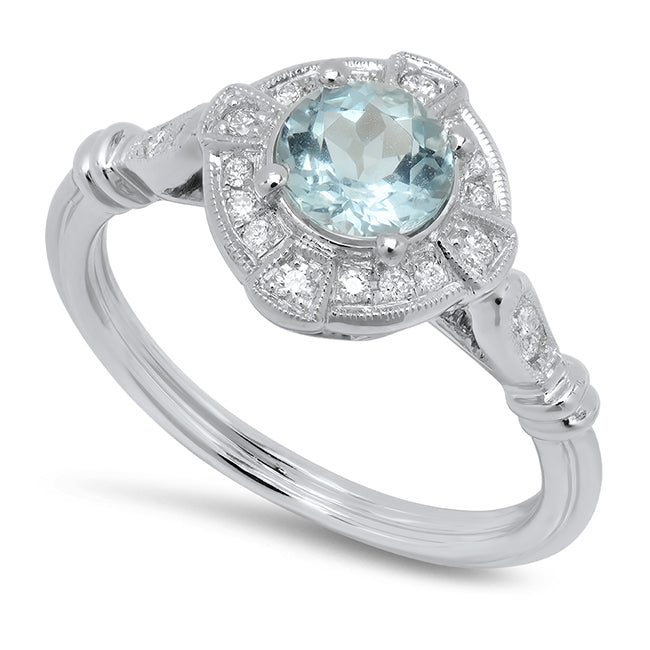 Art Deco Inspired Diamond and Aquamarine Mount Gold Ring