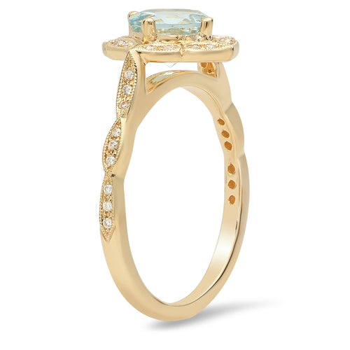 Vintage Inspired Diamond & Aqua Center Mount Ring