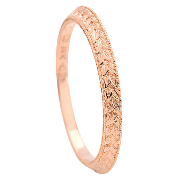 Hand Engrave Eternity with Milgrain Solid Rose Gold Angle Band