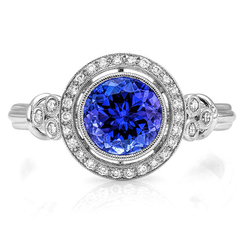 Vintage Inspired Diamond & Tanzanite Halo Mount Center Ring
