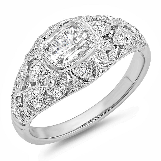 Vintage Inspired Diamond & White Sapphire Semi-Mount Ring