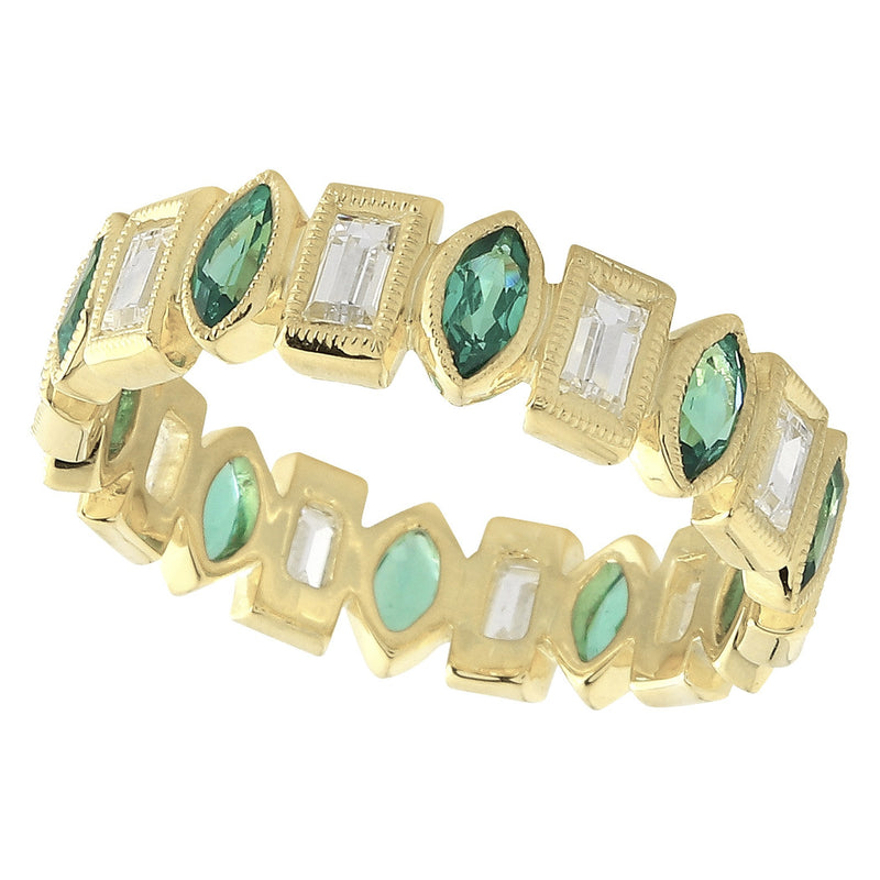 Bezel Set Tsavorite and Baguette Diamond Eternity Band