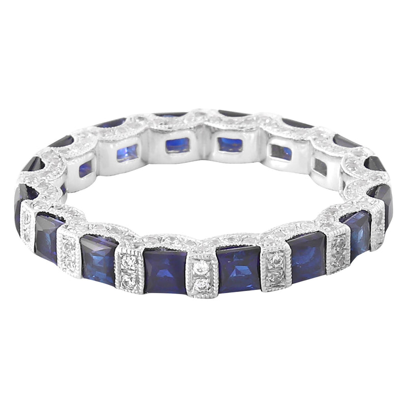 Bar Set Princess Cut Sapphire Three Sided Eternity Band