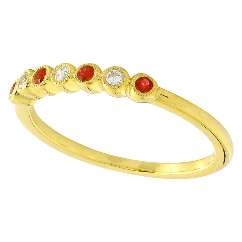 Bezel Set Ruby and Diamond Band with Milgrain