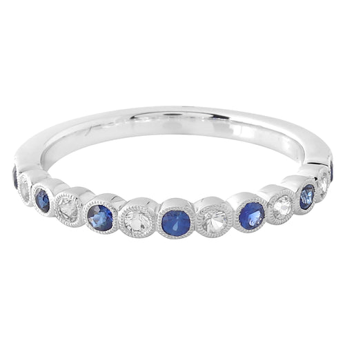 Bezel Set White and Blue Sapphire Band Halfway Around