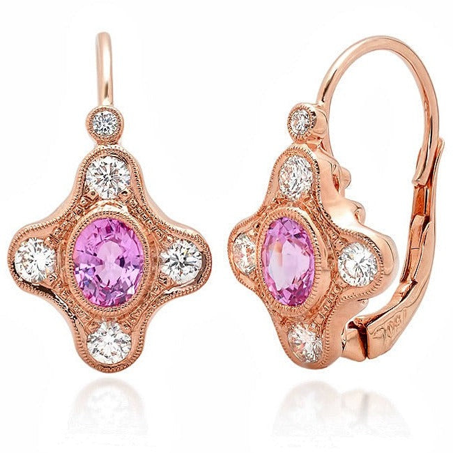 Diamond and Pink Sapphire Leverback Earrings