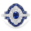 French Cut Blue Sapphire and Diamond Ring