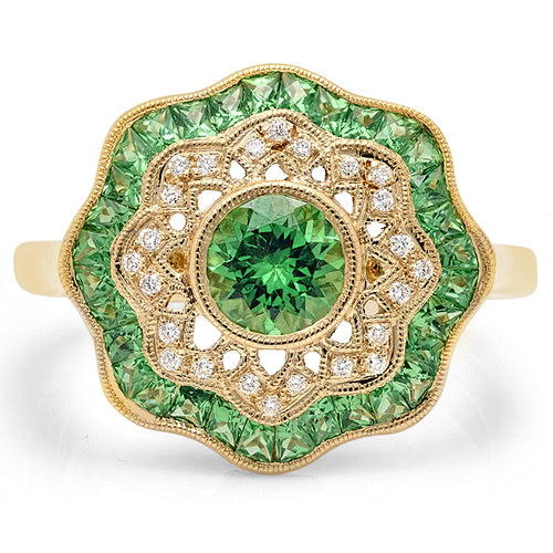 Yellow Gold Diamond and Tsavorite Fashion Mount