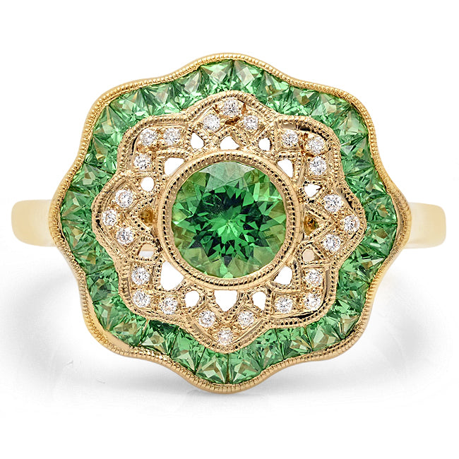 Yellow Gold Diamond and Tsavorite Fashion Mount