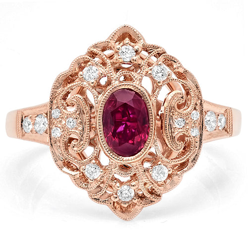Vintage Inspired Fashion Ring with Oval Ruby Center