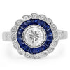 French Cut Sapphire and Diamond Halo Engagement Semi-Mount