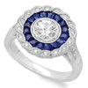 French Cut Sapphire and Diamond Halo Engagement Semi-Mount