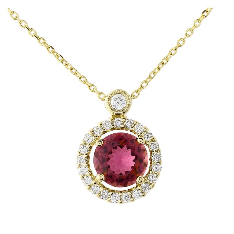 Pink Tourmaline and Diamond Halo Pendant