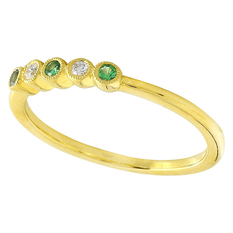Bezel Set Tsavorite and Diamond Fashion Band with Milgrain