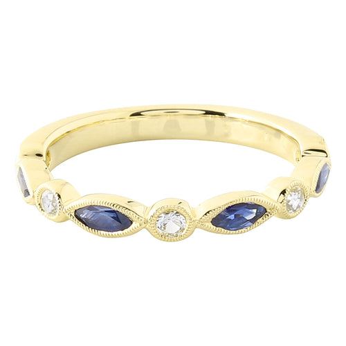 Bezel Set Marquise Cut Sapphire and White Sapphire Band Halfway Around