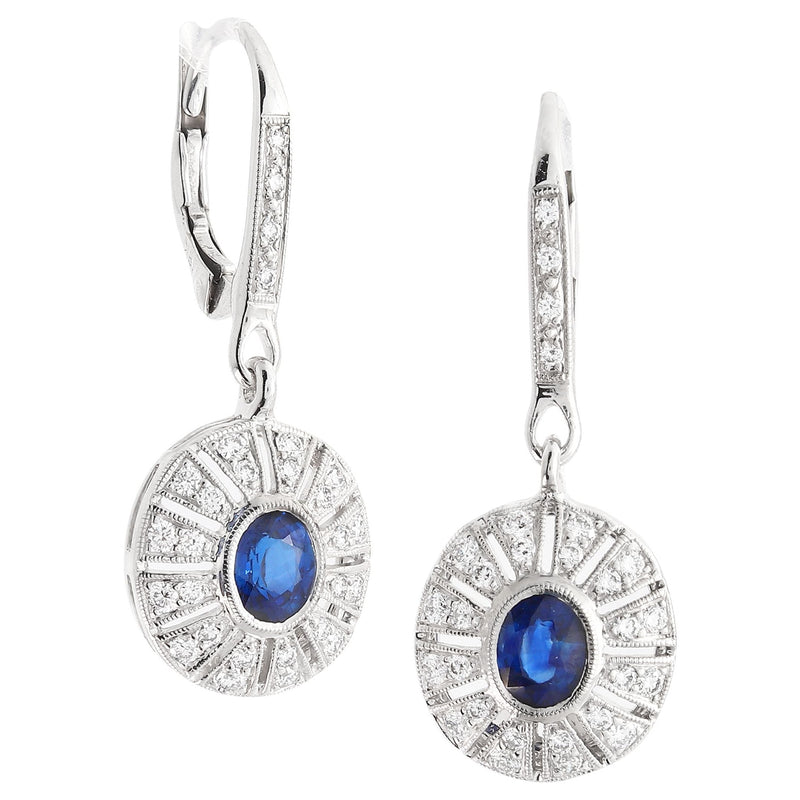 Diamond with Sapphire Oval Sapphire Center Leverback Earrings