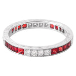 French Cut Ruby and Round Diamond Eternity Band