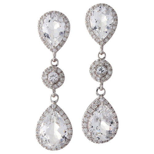 Pear Cut White Topaz and Diamond Post-back Earrings