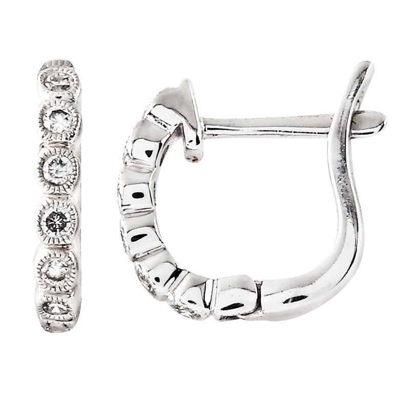 Bezel Set Round Diamond Huggie Earrings