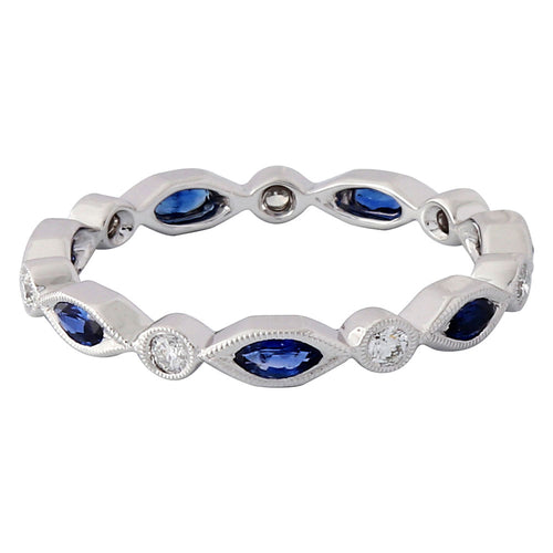 Marquise Cut Blue Sapphire Band Alternating Round Diamonds