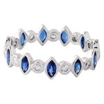 Marquise Cut Blue Sapphire and Diamonds Set in Eternity Band