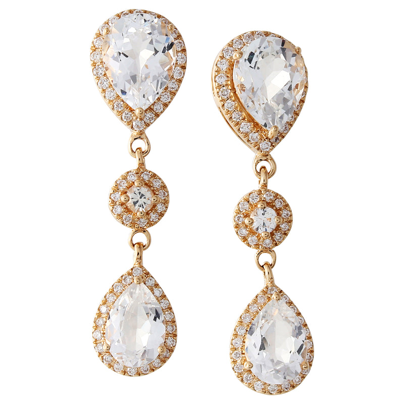 Pear Cut White Topaz and Diamond Post-back Earrings