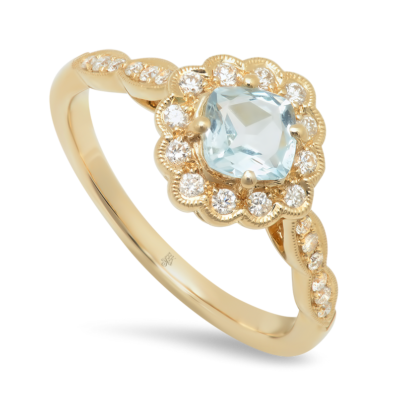 Yellow Gold Diamond and Aqua Center Fashion Mount