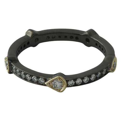 Yellow Gold Diamond Band Black Rhodium Plated