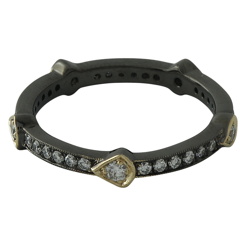 Yellow Gold Diamond Band Black Rhodium Plated