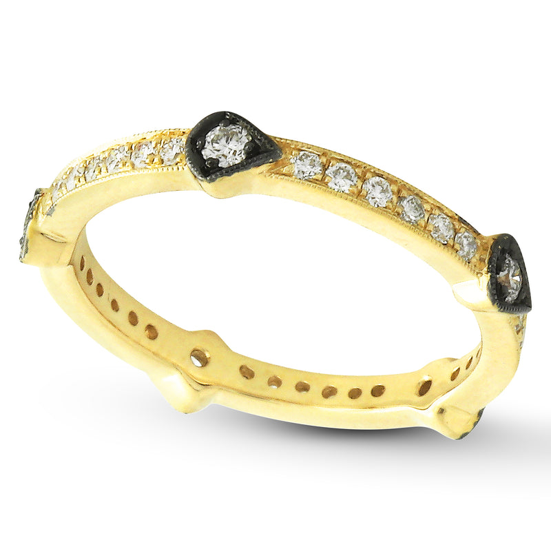 Yellow Gold Diamond Band with Black Rhodium Stations