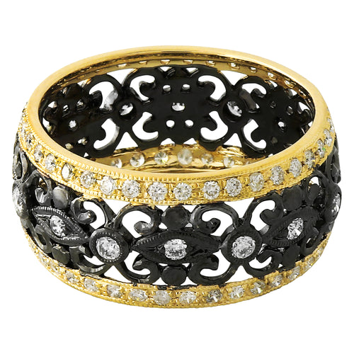 Yellow Gold Diamond Band Black Rhodium Plated