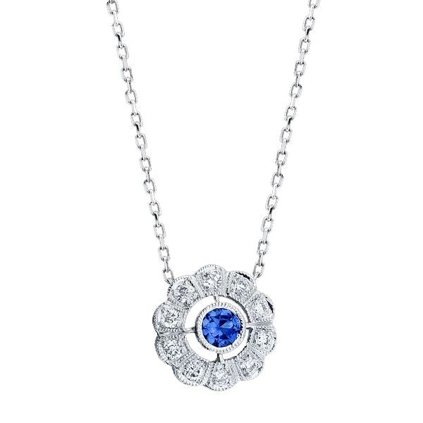 Round Sapphire Flower Pendant