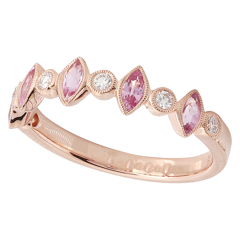 Marquise Cut Pink Sapphire and Diamond Band Set Halfway