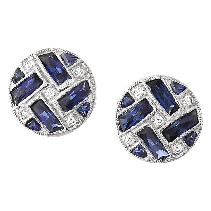 Diamond and French Cut Sapphire Earrings