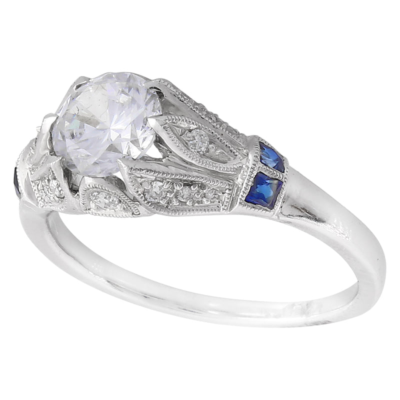 Six Claw Prong with Sapphire Accents Engagement Semi-Mount