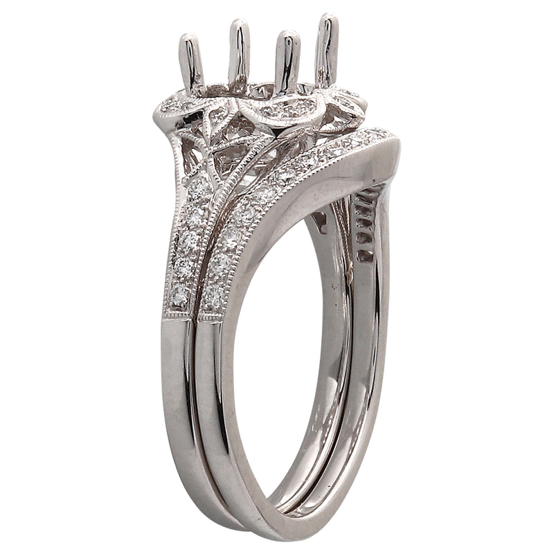 Vintage Inspired Engagement Semi-Mount with Curved Diamond Band