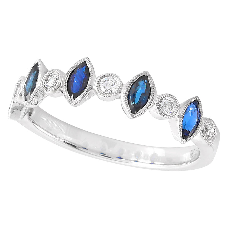 Marquise Cut Blue Sapphire and Diamond Platinum Band set Halfway