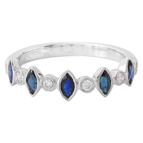 Marquise Cut Blue Sapphire and Diamond Platinum Band set Halfway