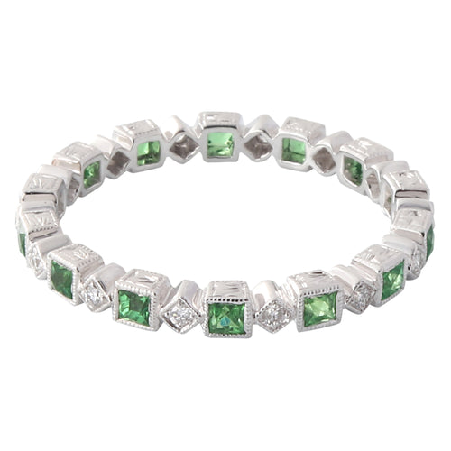 Princess Cut Tsavorite and Diamond Eternity Band