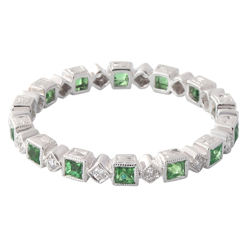 Princess Cut Tsavorite and Diamond Eternity Band