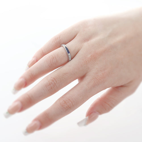 French Cut Sapphire and Diamond Band Set Halfway