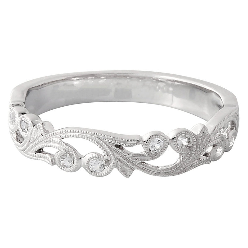 White Sapphire Floral Band Halfway Around