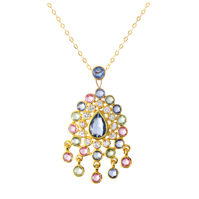 Multi Colored Sapphire, Tsavorite and Rose Cut Diamonds Pendant