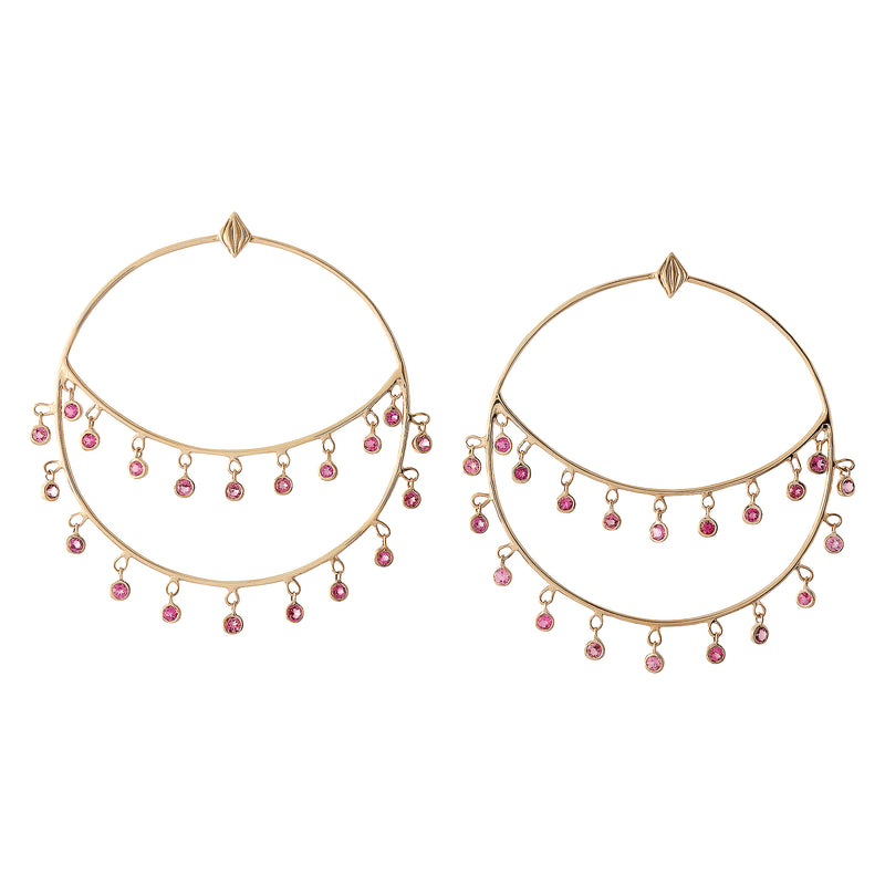 Pink Tourmaline Double Hoop Earrings