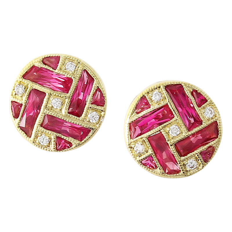 Diamond and French Cut Ruby Earrings