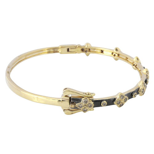 Yellow Gold Diamond Clovers Black Rhodium Plated Bangle