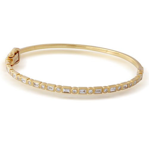 Round and Baguette Cut Diamonds Bezel Set Bangle