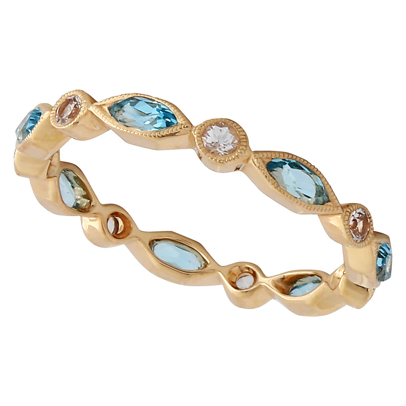 Marquise Cut Blue Topaz and Round White Sapphire set in Eternity Band