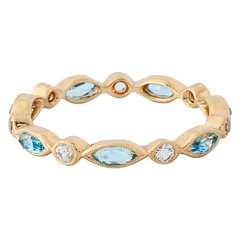 Marquise Cut Blue Topaz and Round White Sapphire set in Eternity Band